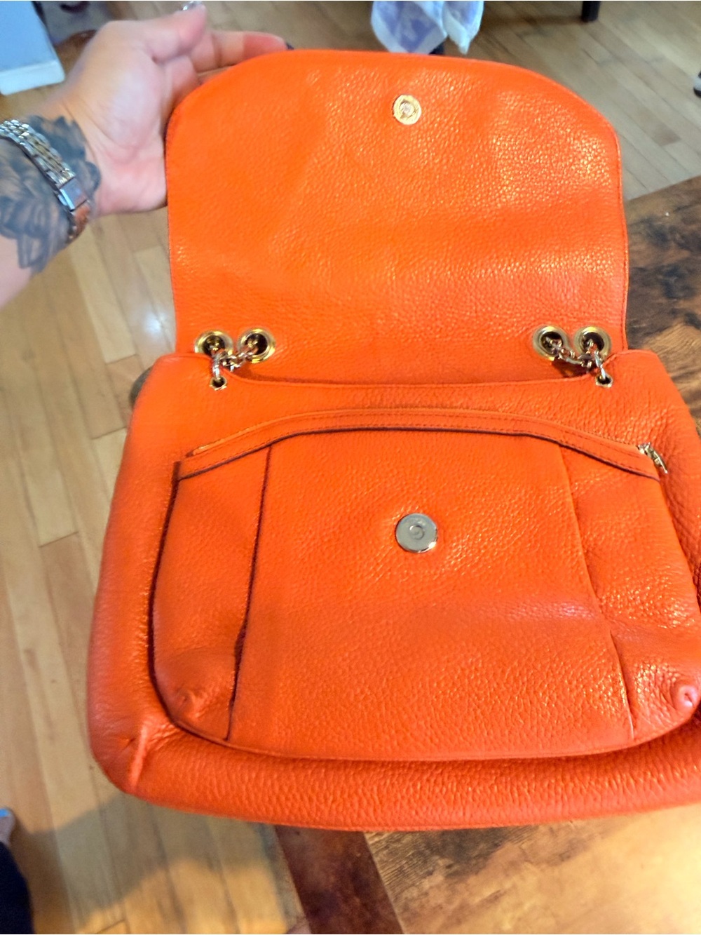 MCM Orange Pebbled Leather two way Chain-Handle Shoulder Bag FLASH SALE - Picture 7 of 10